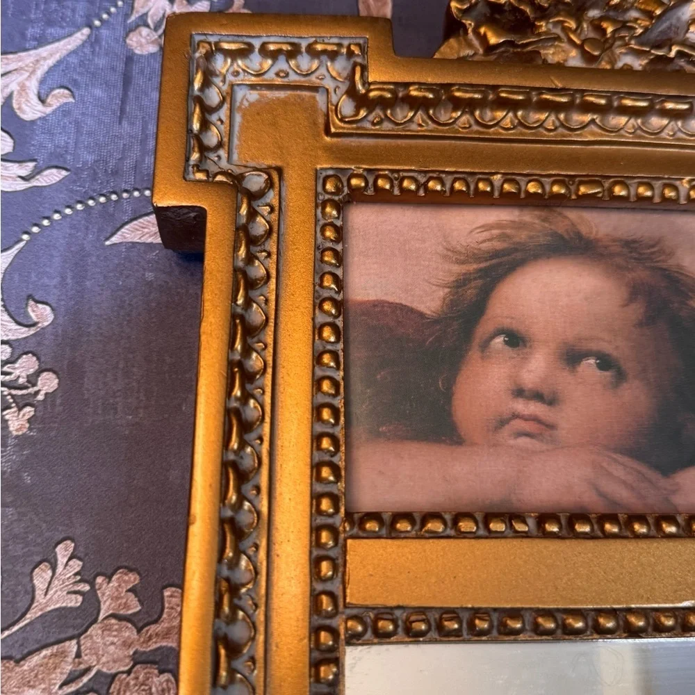 Vintage Estate Ornate Giltwood Trumeau Mirror with Cherub